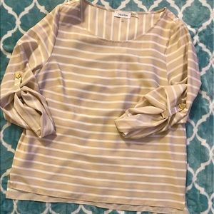 Calvin Klein Beige and White Striped Shirt (Large)
